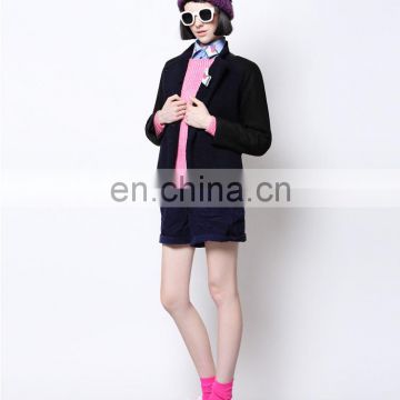 2014New arrival korean winter fahion style contrast color long sleeve cool lady coat