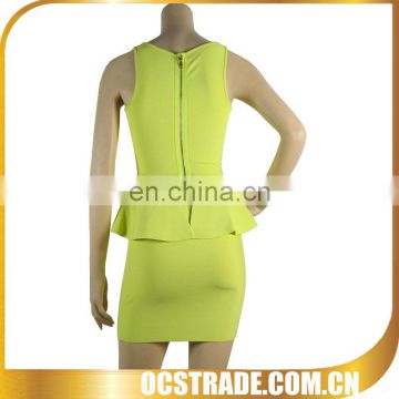 2014 wome hot sell yellow short yellow silk evening dress