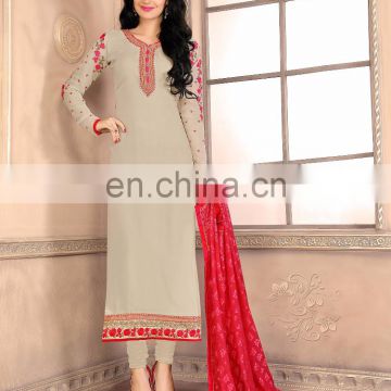 Beige Colored Georgette Semi-Stitched Suit.
