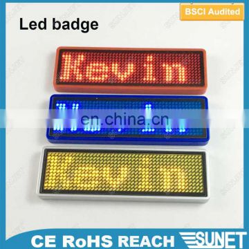 Message Scrolling Usb Rechargeable led custom pin badge