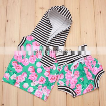 cotton printed beach wear children clothing sets gril stripe clothes