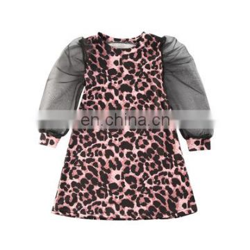 Kid Baby Girls Dress Leopard Print Long Lace Puff Sleeve Knee Length A-Line Dress