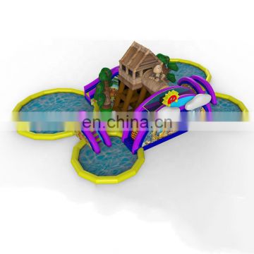Hot Sale Kids Amusement Park Tribe Animal Wooden House Theme Inflatable Water Slide with Four Pools