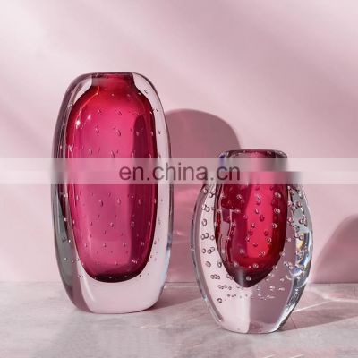 Luxury Colored Glass Flower Vase Clear Black Rose Red Design Home Decor For Wedding Decoration