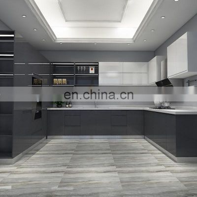 CBMmart luxury kitchen cabinet gray glossy kitchen cabinet designs with kitchen island