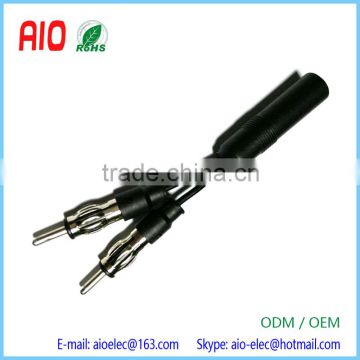 Compact 2 Male Din Plug to 1 Female Din Jack Car Radio AM FM Antenna Splitter Y Adapter
