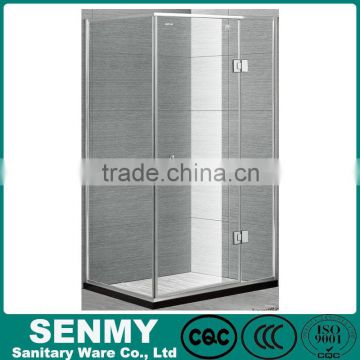 Guangdong square 90*90 or 100*100 aluminium frame matte glass outside opened 3 panel easy clean 2 sided shower enclosure