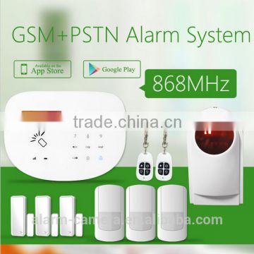 868mhz/433mhz home alarm with APP on IOS/Google play ,gsm pstn dual network burglar alarm system
