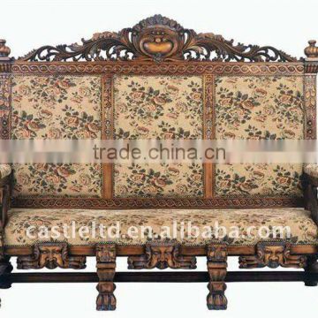 Wooden carved fabric covered Oversized Church Pew-Last Row Chair