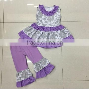 2016 newly made fashion Boutique Clothing Cheap Clothes 100% Cotton lavender floral baby girls outfits