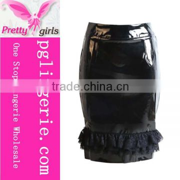 Leather Look Mini Skirt 2016 women fashion pencil mini skirt mature woman leather skirt with Lace