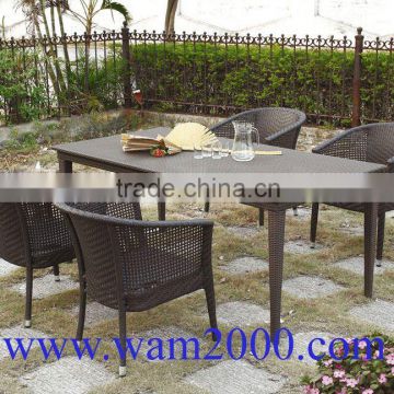 Retangular PE rattan dining table and chairs for outdoor