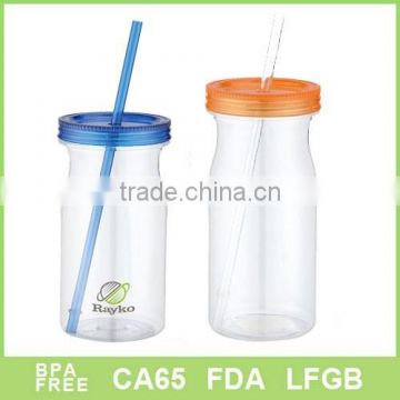 500ml tritan plastic transparent milk bottle with straw BPA free for kids