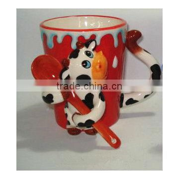 cow shape ceramic coffee mug with spoon