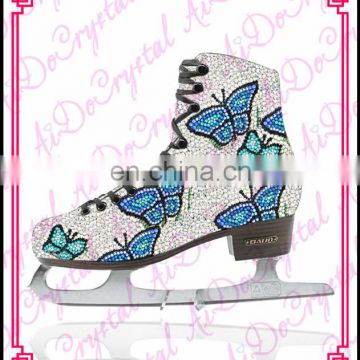 Aidocrystal 2016 exclusive design crystal covered glitter blue figure ice skating shoes