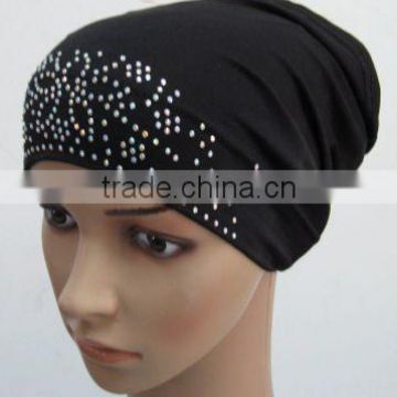U106 New elastic polyester/COTTON black MUSLIM INNER CAP,UNDERSCARF