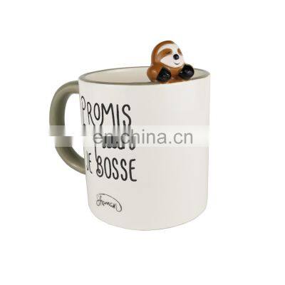 cute white silk screen printing 3d animal ceramic coffee mug