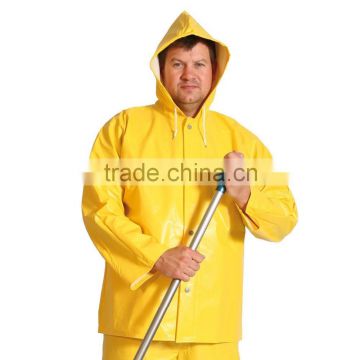 PVC/ Polyster Waterproof Safty Yellow Raincoat For Men