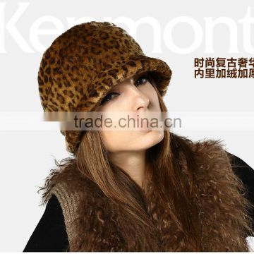 wool knit leopard fedora beret winter hat