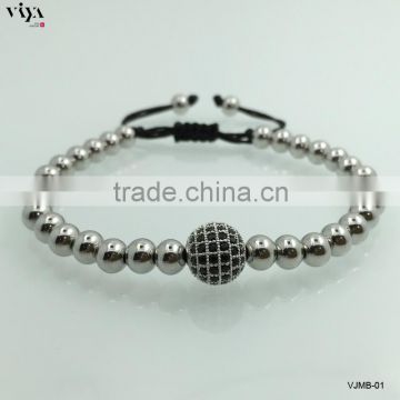 2016 fashion macrame bead bracelet with single silver 8mm Micro Pave Cz Beads