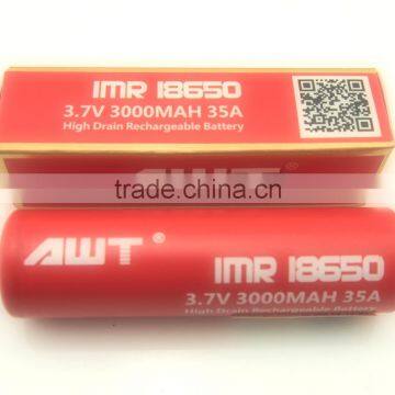 Hot selling AWT 18650 3000mah 35A 3.7v Subox mini kit vape mod box mod crit box mod mellody box mod 1:1 clone awt 18650
