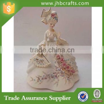 Custom Printed Resin White Color With Flower Dress Lady Figurines