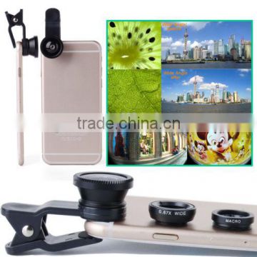 New Arrival 2016 New fashion 3 in 1 mobile phone fisheye camera lens for all smart phones