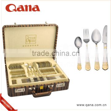 Eco-friendly 24/72/86/124pcs manufactory 18/10 18/8 stainless steel gold flatware set