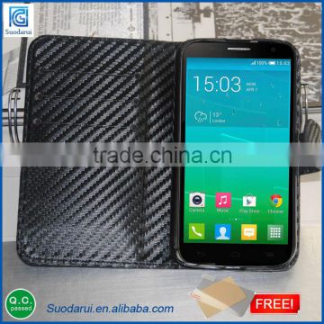 Factory price leather Wallet case cover pouch For Alcatel One Touch Flash Plus Get screen protector Free
