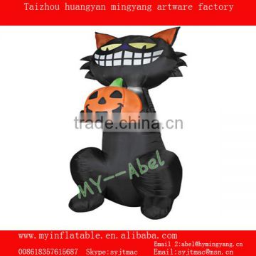 Airblow black cat hold pumpkin head decorations halloween
