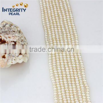 Factory wholesale natural freshwater pearl strands size 3-4mm round A+ white cultured pearl strand