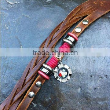 retro fashion punk style genuine plain leather bracelets with plate shaped drop