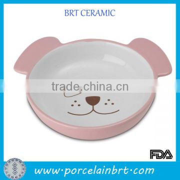 Pet doggy head pink ceramic dog bowl