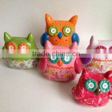 Hot product ceramic colorful owl coin bank for children's gift
