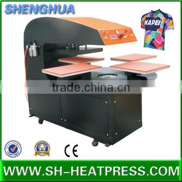 Four stations heat transfer press for sublimating logo label on garment