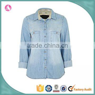 China manufacturer Plus size clothing women's ripped jeans women denim shirt