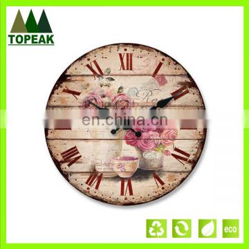 Promotional cheap DIY painting Wooden Wall Clock,Round Simple Design Antique decorative wall clock