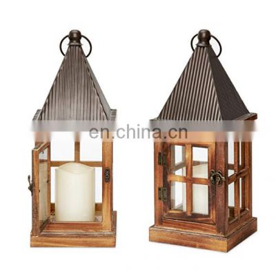 Nature Moroccan Metal home decorative  Pyramid  peaked candle  wooden Lantern