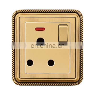 Type 86 South Africa 3 pin Wall Socket With Switch 16A Copper Wire Drawing Panel Sockets And Switches Electrical With LED Light