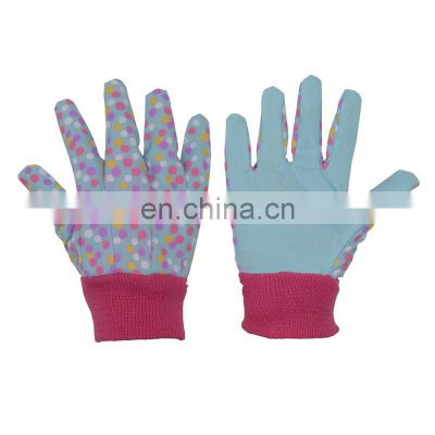 HANDLANDY Wholesale Children cotton palm light blue dotting printing bulk polyester garden gloves for kids