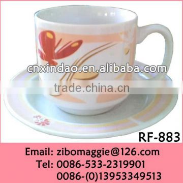 Hot Sale Beautiful Floral Print Modern Shape Good Quality Porcelain Disposable Water Cup Saucer