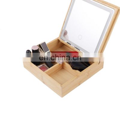 2021 Touch Sensor Custom Battery Lighted Makeup Led Mirror with bamboo