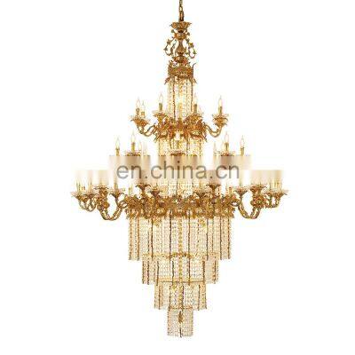 European Custom Hotel Living Room Antique Brass Candle Full Copper Large Chandelier Light