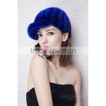 QD80649 Sweety Girl Assorted Color Mink Fur Warm Cap with Brim