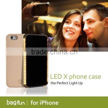 Selfie led lights up cell phone case for iphone 6 and plus with 8 pin ios cable charging battery for customerzied logo