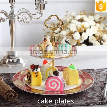 elegant round shape porcelain 2-tier cake stand 10.5" with 7" bone china cake plates