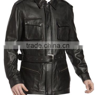 Men Fashion Genuine Leather Coat Classic with Belt