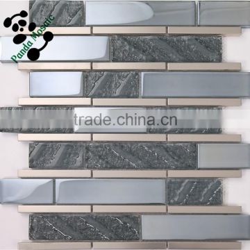 SMP31 Dinner room decorate tiles Gray color glass mosaic 304 Stainless steel mosaic