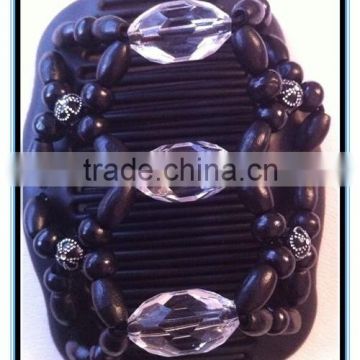 2015 magic hair comb XP-CM-1009 black plastic wooden beaded Magic Hair Comb Costume Twins Hair Comb Sets