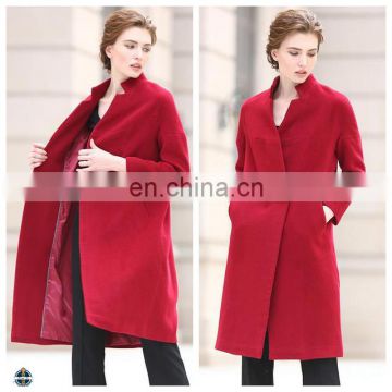 T-WC503 Red Woolen Ladies Long Design Cashmere Coat